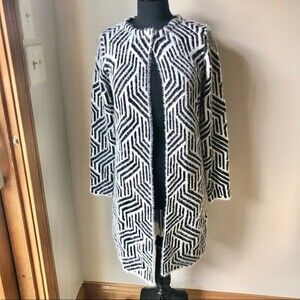 Anthropologie Duster Black White Eyelash SIONI Long Sleeve
